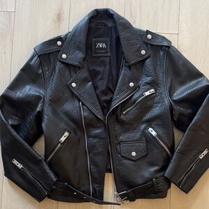 Zara oversized pebbled leather jacket